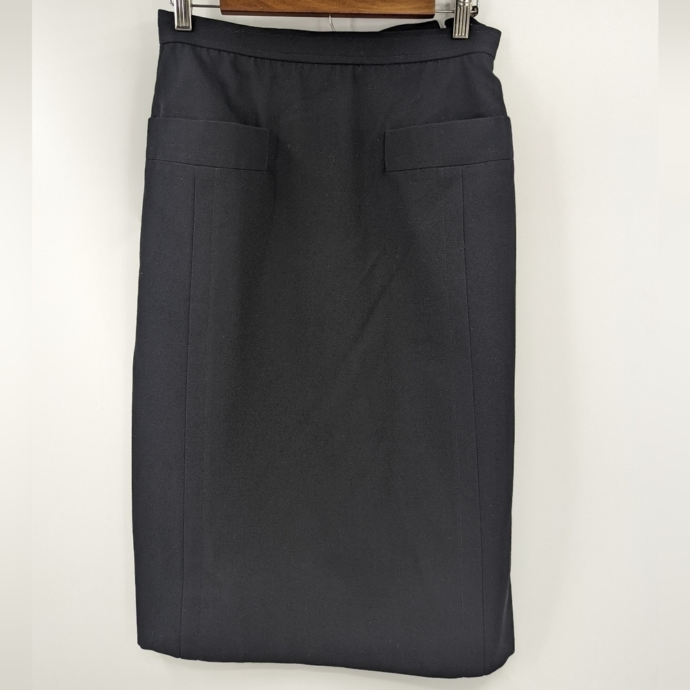 SAINT LAURENT Rive Gauche Wool Midi Skirt with Pockets